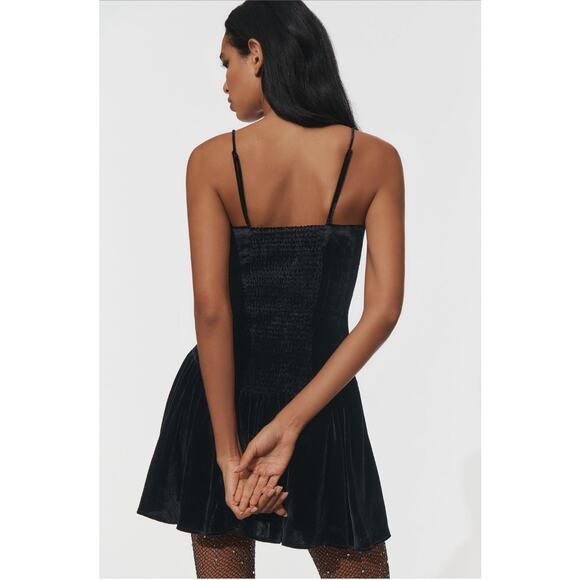 Anthropologie NWT Maeve Drop Waist Black Velvet Mini Dress Small - Picture 2 of 8
